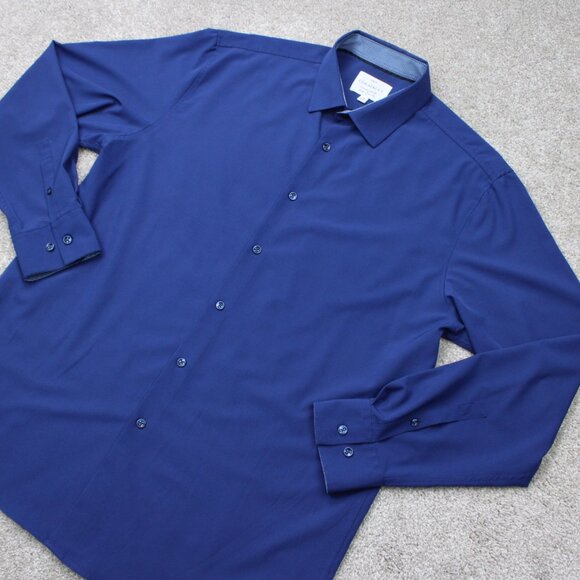Construct Shirt Mens XL, 17-17 1/2, 34/35 Blue Slim Fit 4 Way Stretch Flip Cuff - Picture 4 of 13